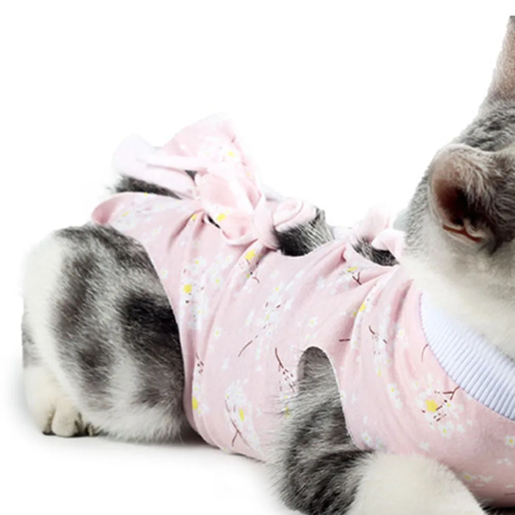 

Post-Surgery Anti-Lick Cat Recovery Soft Cotton Pet Sterilization Costume For Cats Kitten Pink Plum Blossom Size S Pet