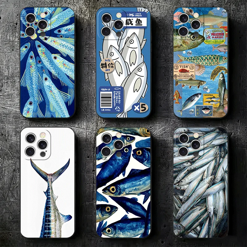 Discounted Salted Fish Soft Phone Case for iPhone 16 16E 17 Air 15 Pro Max 14 Plus 13 Mini 11 12 7 Black Cover Back Shell