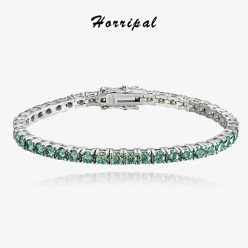 

3MM Green Moissanite Tennis Bracelet for Women Man Sterling Silver Plated 18K White Gold Party Fine Jewelry Charm Trendy Gift