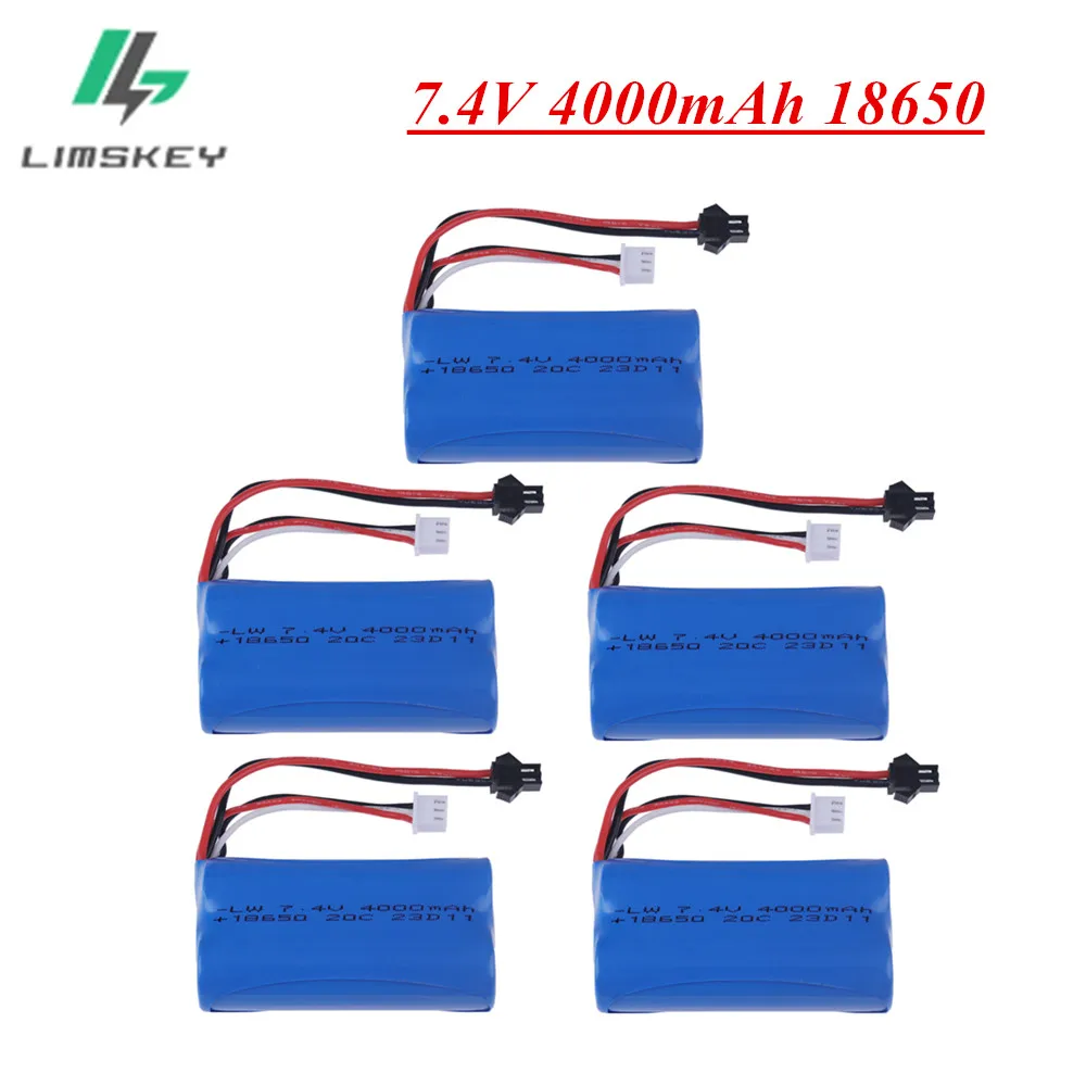 7.4V 4000mAh Lipo Battery for WPL MN99S D90 U12A S033g Q1 H101 H103 Rc Boats Cars Tanks Parts 2s 7.4v 18650 Battery SM Plug