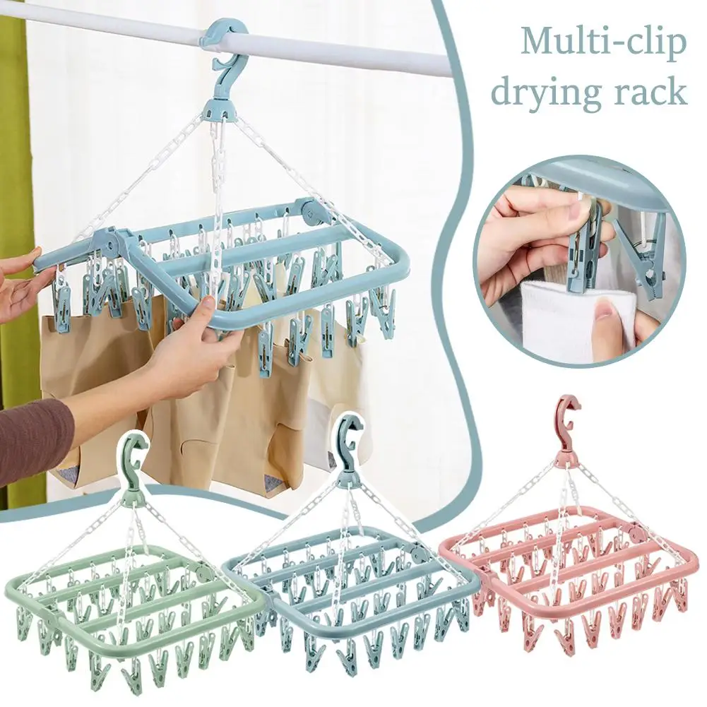 32 Clip Drying Rack Underwear Socks Clip Multi-functional Clothes Rack Plastic Portable Cloth Drying Rack