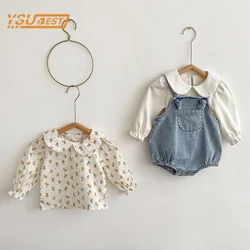 Infant Kids Baby Girls Long Sleeves Doll Collar Solid Color T-shirt Autumn Newborn Kids Baby Girls Flowers Clothes T-shirt