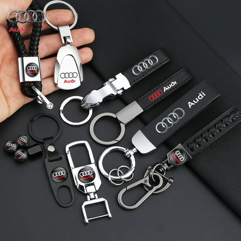 Metal e Couro Car Styling Keychain, Chaveiro Anéis Acessórios, 3D, Audi A4, B5, B6, A3, 8P, 8V, 8L, A5, A6, C6, C5, a1, A7, A8, Q2, Q3, TT