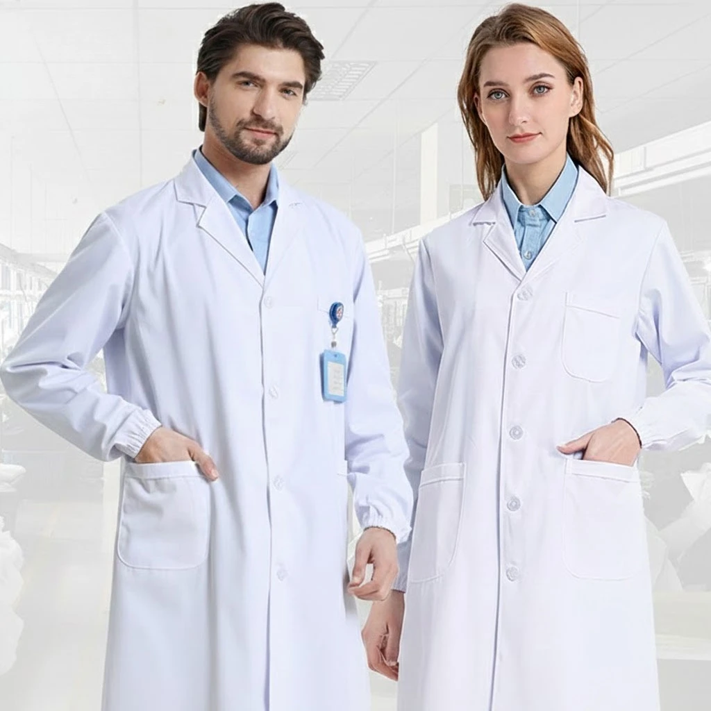Unisex White Lab Coat Long Sleeve Protective Gown