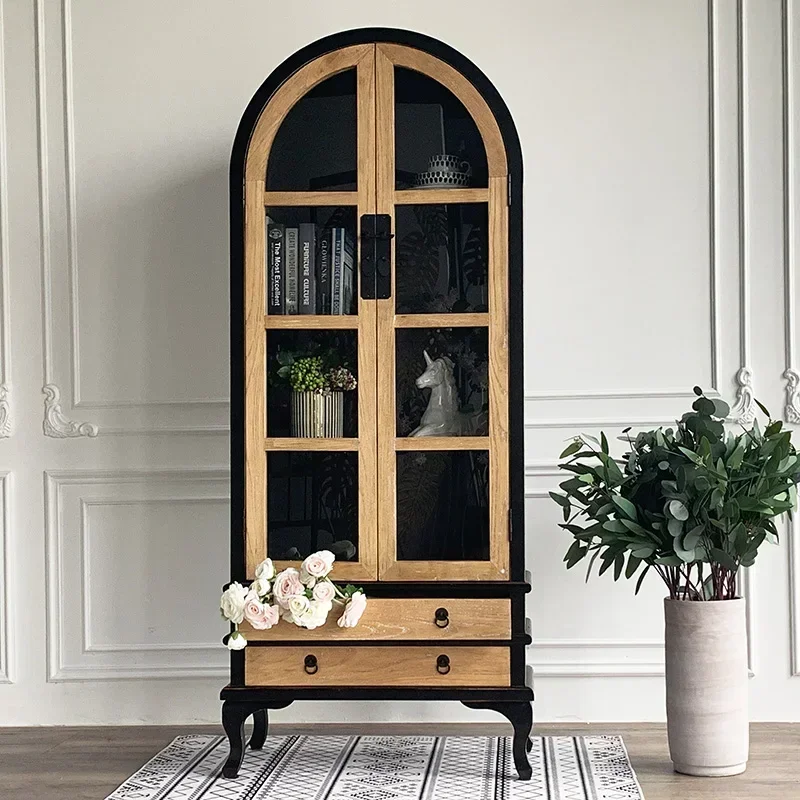 N American Style Solid Wood Vintage Vintage Wine Cabinet American Style Bookcase Villa Storage Cabinet Restaurant Wine Cabinet