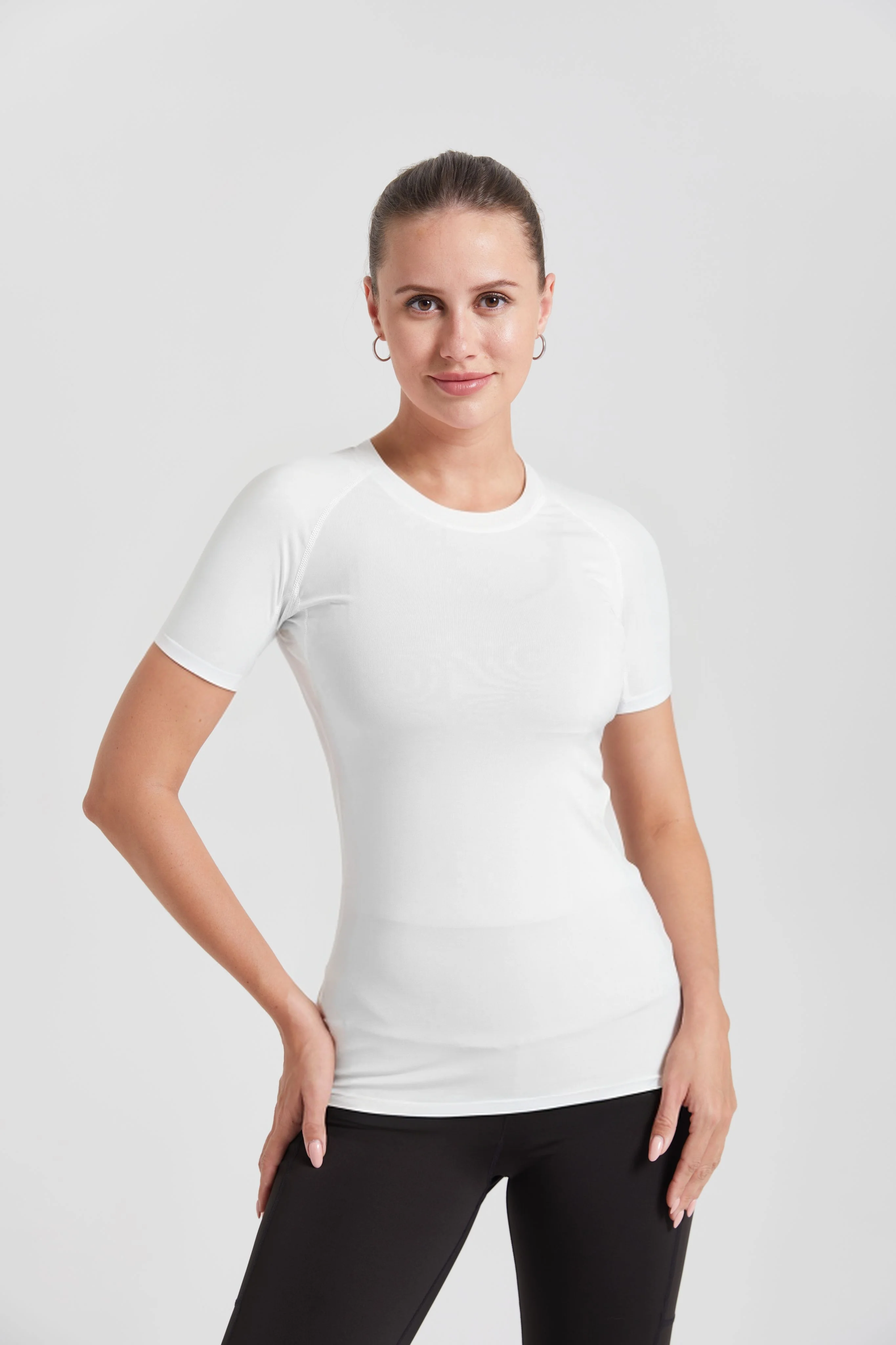 Women's Compression Shirt Short Sleeve Athletic Yoga Running T-Shirt Summer Gym Workout Quick Dry Stretchy Tees Tops Baselayer