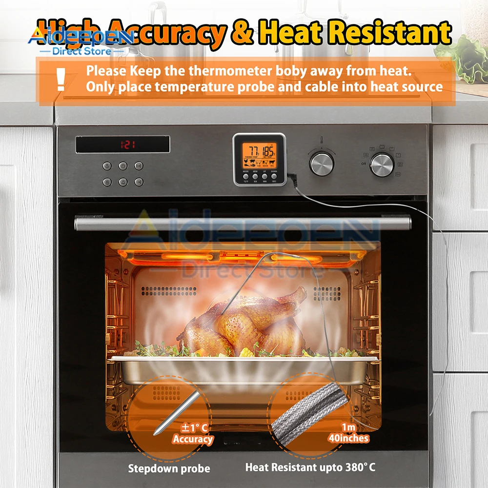 Termometro digitale per forno termometro per carne da cucina Fahrenheit Celsius conversione conto alla rovescia/Timer retroilluminazione LCD