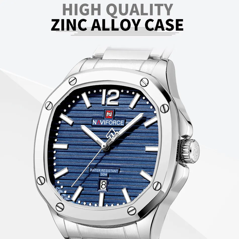 NAVIFORCE, relojes de marca de lujo para hombre, relojes de pulsera deportivos militares para hombre, reloj de cuarzo de acero completo, reloj de negocios resistente al agua para hombre