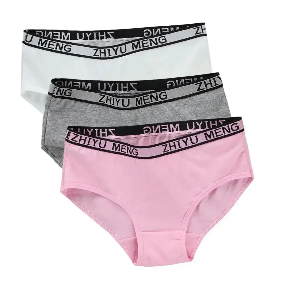 3Pc/Lot Girl Underwear Letter Panties Soft Kids Briefs Teenage Sport Underwear 8-15Years