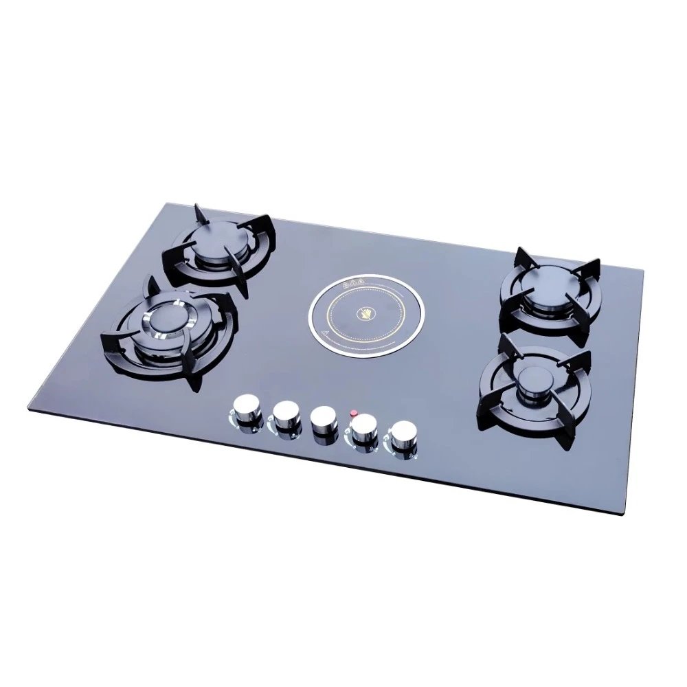 5‑Burner Inlaid Gas Stove Steel Glass Battery‑Powered LP Gas Cooker for Household and Hotel Use