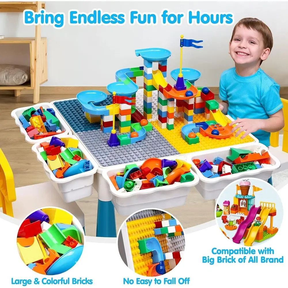 All-in-One Kids Activity Table with 152-Piece Marble Run and Building Blocks, Perfect for Toddlers Aged 3-6, STEM-Inspired Play