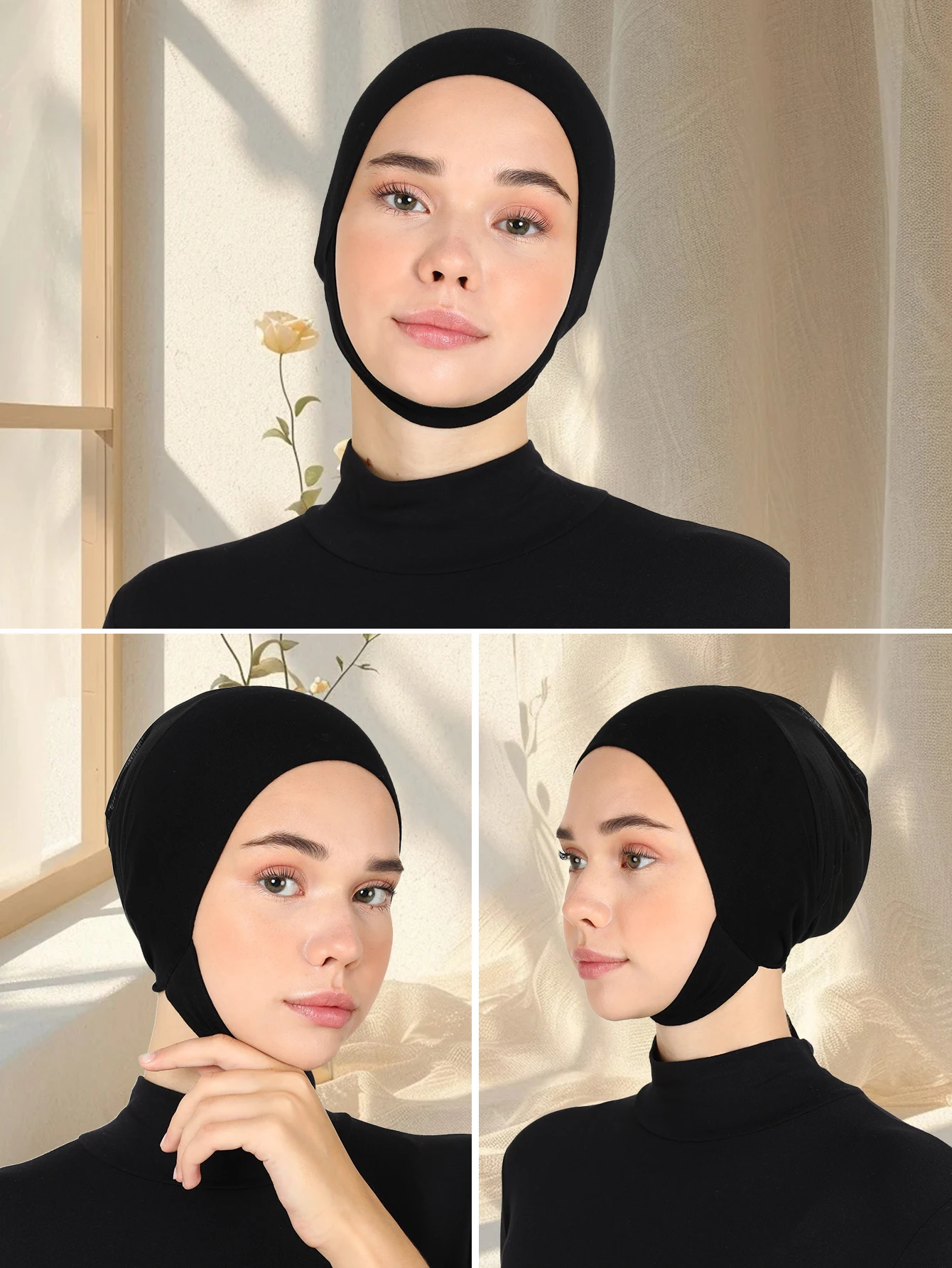 

1PCS Thin Inner Hijab Women Plain Instant Turban Threaded Texture Fabric Lightweight Breathable Comfortable Women Headscarf