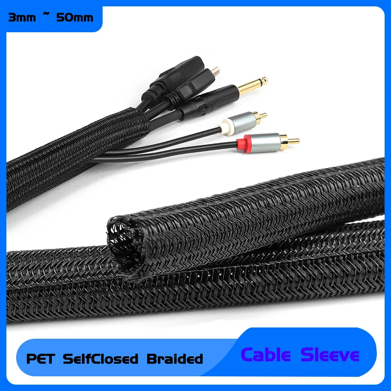 

Black PET Braided Expandable 3mm ~ 50mm Cable Sleeve Flexible Self Closed Insulated Wrap Pipe Tube Line Protector Wire Organizer