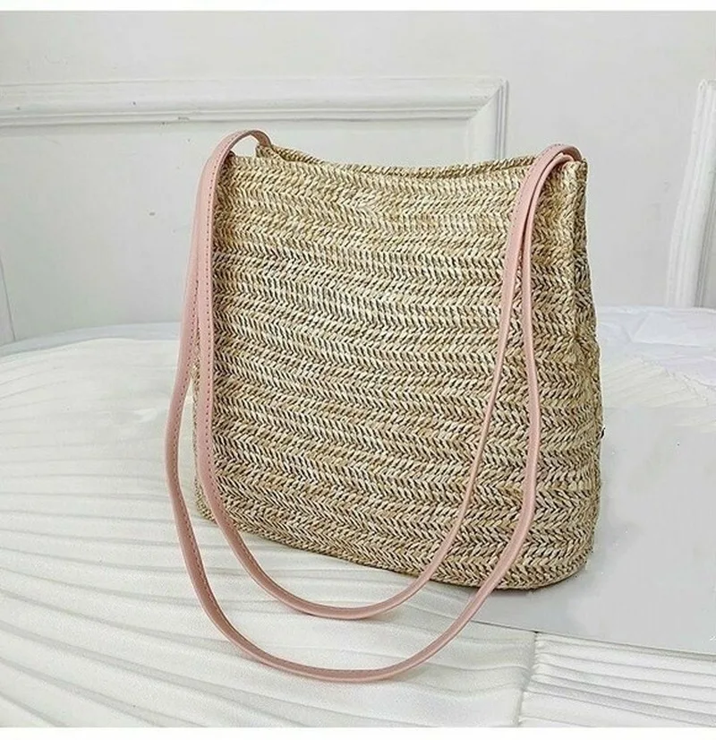 Women\'s Straw Woven Handbag Large Rattan Basket Beach Bag Summer Women Messenger Crossbody Bags Girls Small Beach Handbag New