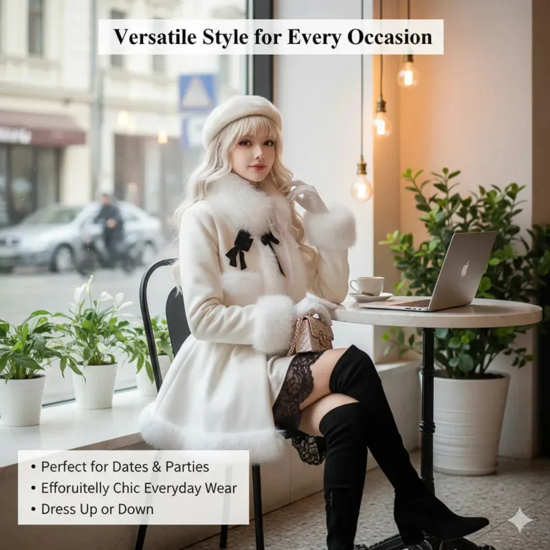 

Elegant Snow Dresses Elf Y2K Set Short Jacket Puffy A-Line Dresses Sweet Princess Outfit Girl Winter Lolita Cloth Top Dress New