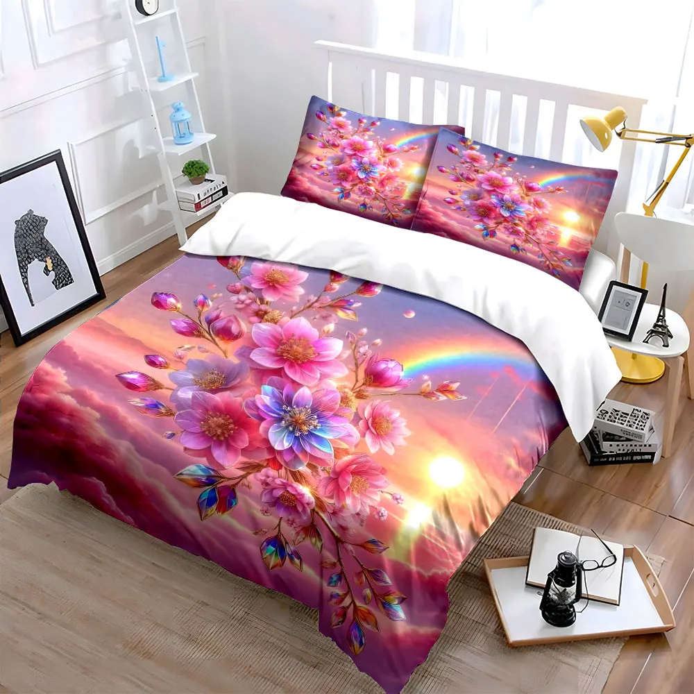 Romantic Floral Sunset Decor Set Multiple sizes kid's and adults' bedroom Exquisite 3PC bedding set, gift