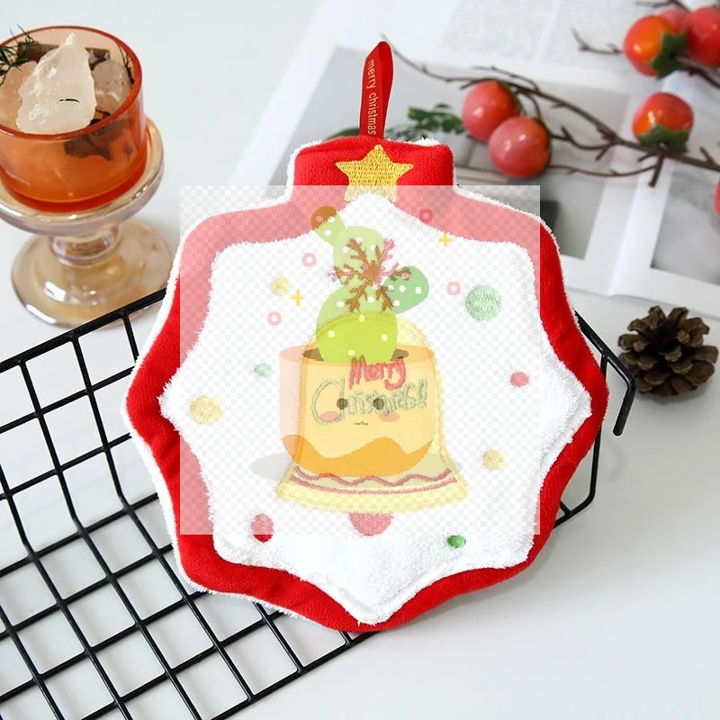 جديد عيد الميلاد منشفة اليد معلقة نوع سميكة المرجان الصوف منشفة المطبخ ماصة التجفيف السريع خرقة الكرتون منشفة اليد #4