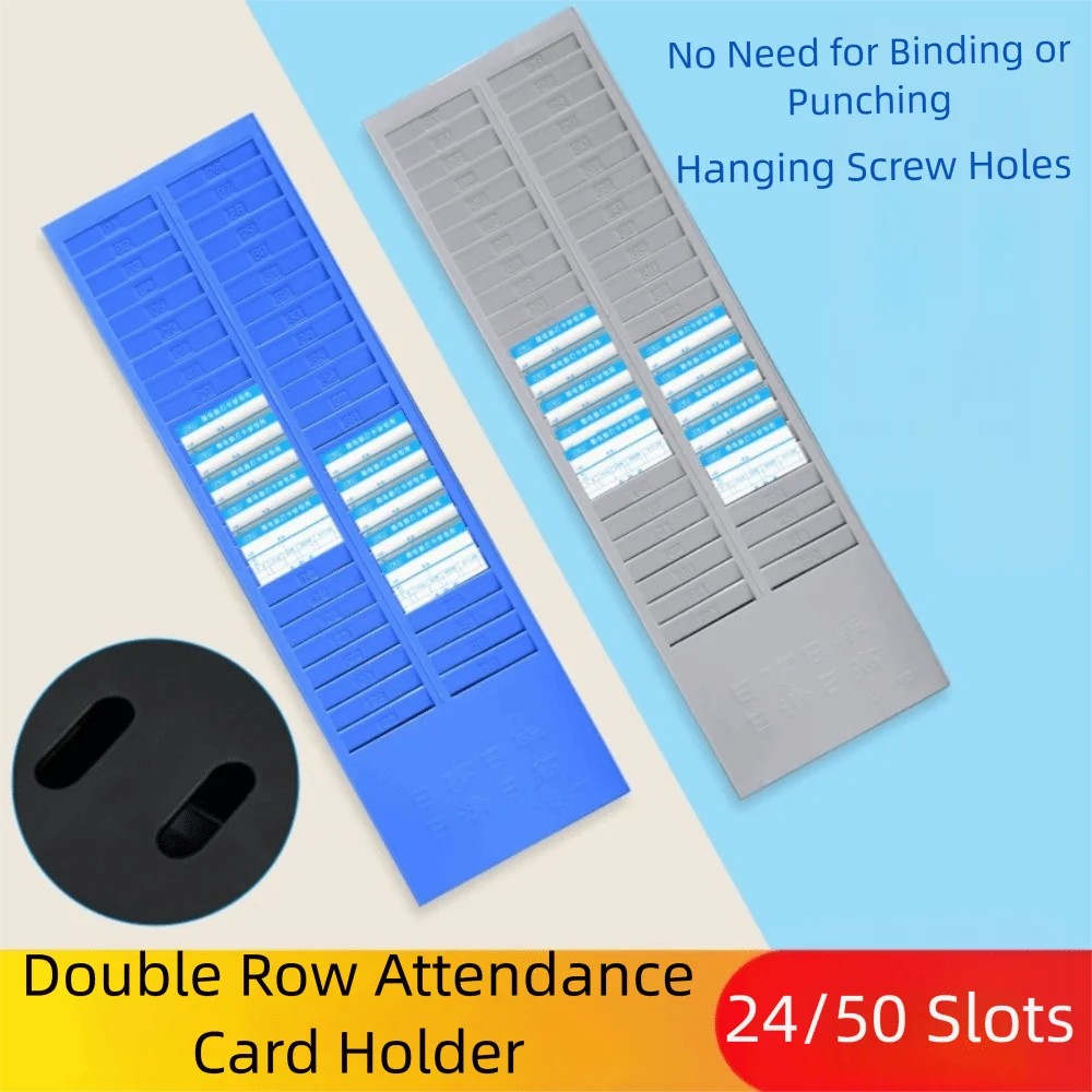 24/50 Slots Attendance Card Rack Double Row Wall Mounted Time Card Holder with Hanging Hole Easy To Install