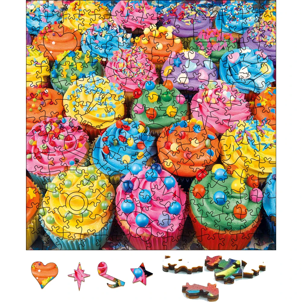 Bunte Cupcakes Holz Puzzle Spielzeug Geburtstag Holz Puzzles für Kinder Spielzeug pädagogische Montessori Puzzlespiele Kinder Geschenk