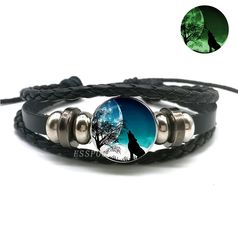 Pulseira Cabeça de Lobo Multilayer para Homens e Mulheres, Pulseiras Luminosas, Brilha no Escuro, Jóias da Moda