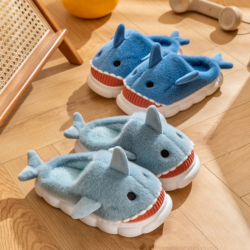 Children Cotton Slipper Autumn Waterproof Home Indoor Anti-slippery Boy Shoe Cute Cotton Slipper Zapato Niña Chanclas De Tiburón