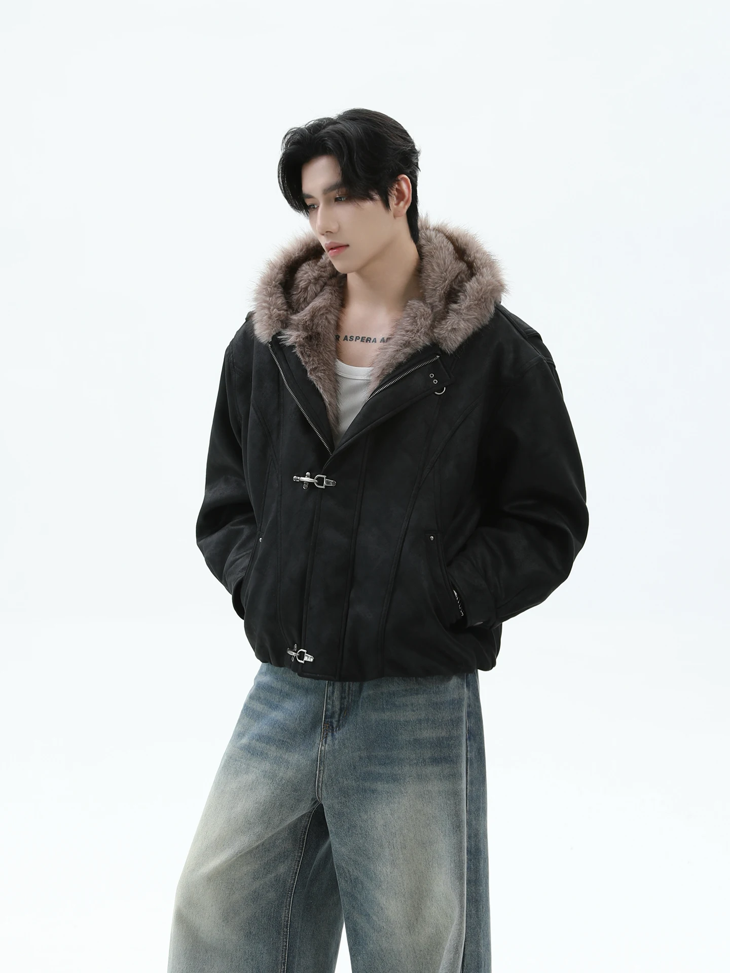 2025 зимние новые модные парки с капюшоном из искусственного меха и металлическими пуговицами, мужские парки на молнии с длинными рукавами, красивые теплые пальто