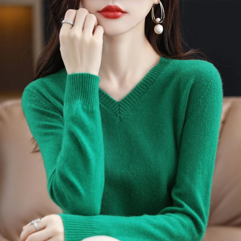 Cashmere Sweater Women Knitted Sweaters 100% Pure Merino Wool 2023 Winter Fashion V-Neck Top Autumn Warm Pullover Jumper Clothes