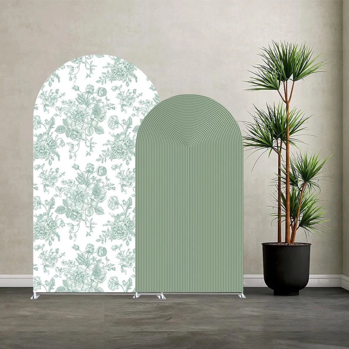 

LS Custom 2-Sided Green Leaves Kids Birthday Party Baby Shower Wedding Covers Chiara Arch Decor Backdrop Photo
