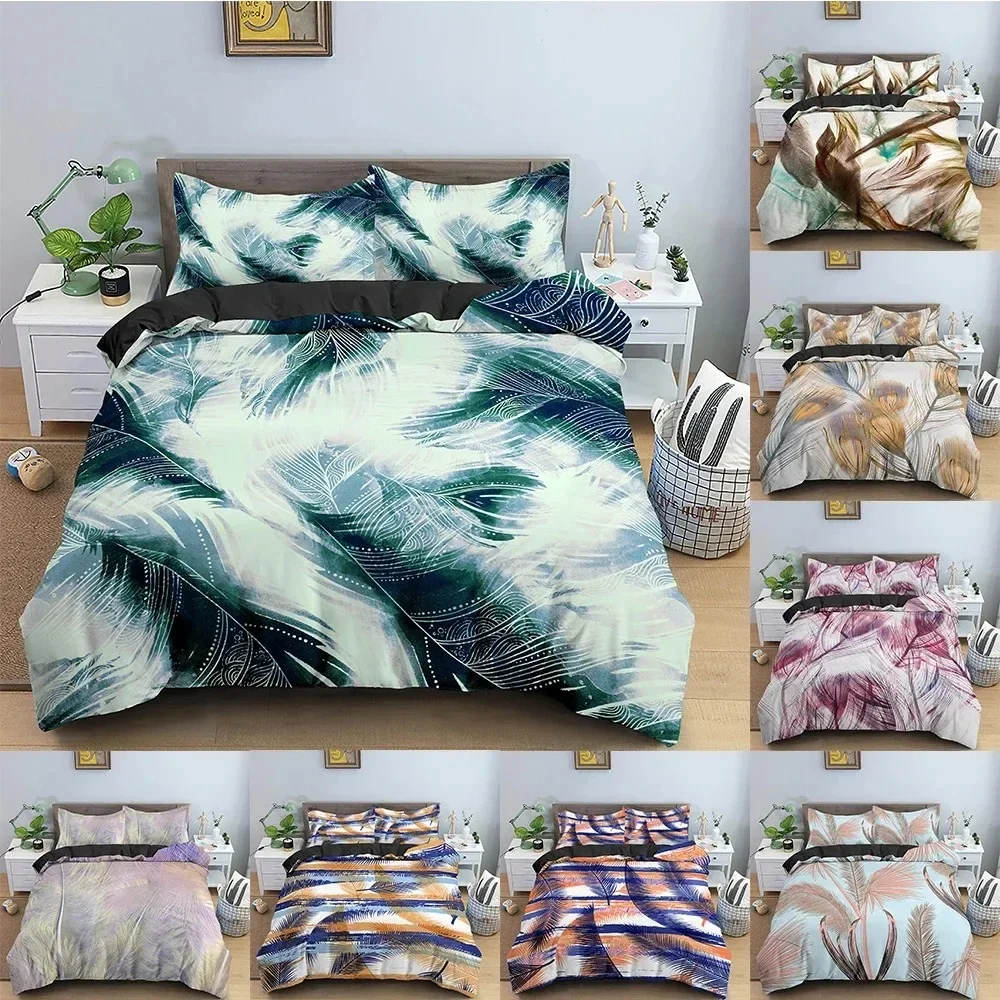 

Feathers Pattern Bedding Set Duvet Cover Comforter Covers For Bedroom Twin King Size Soft Quilt Cover With Pillowcase 3 PCS