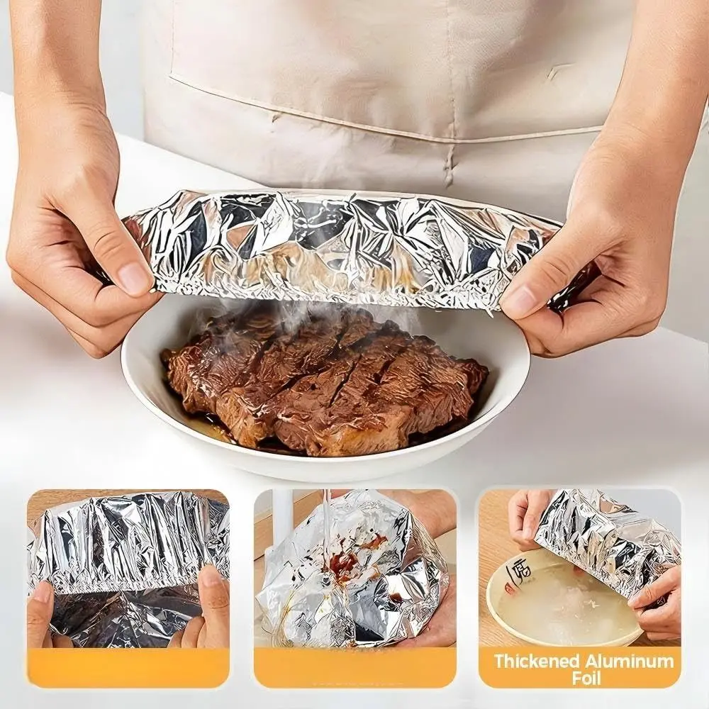 10/20Pcs Thickened Aluminum Foil Covers Reusable Elastic Edge Food Insulation Covers Heat Resistant Food Covers