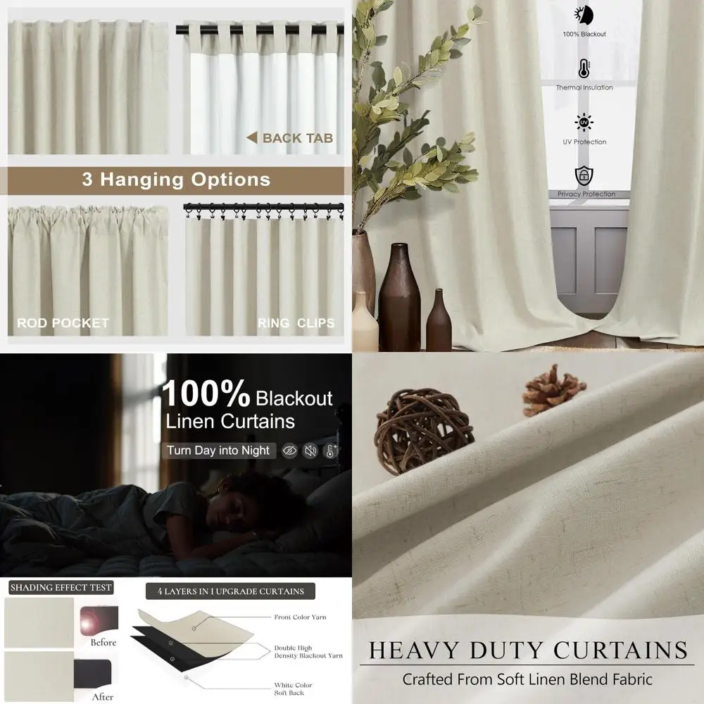 

58 Beige Blackout Curtains for Bedroom, Boho Farmhouse Style, Thermal Insulated Panels for Summer