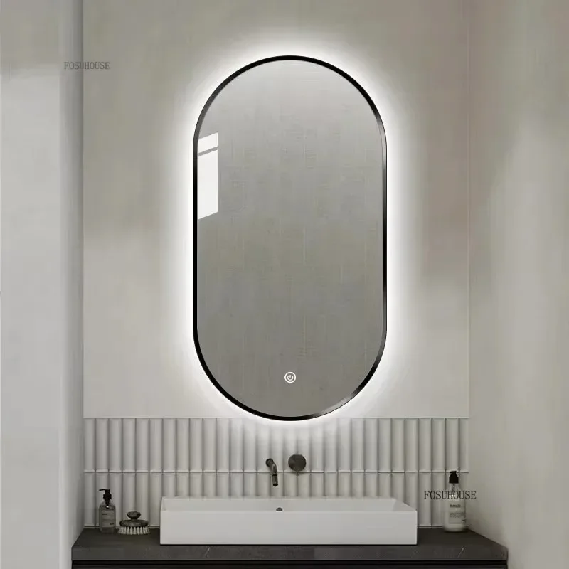Nordic Bathroom Wall Decorative Mirrors Bathroom Led Light Touch Mirror Toilet Washroom Washbasin Oval Smart Mirror Home Decor R
