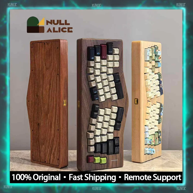 

NULL × ALICE Деревянная клавиатура Barebones Kit Ореховый корпус Light Bar Alice Эргономичная плата FR4 BT 2,4G Беспроводная клавиатура из цельного дерева