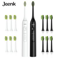 Jeenk Sonic Electric Toothbrush set USB Charge Toothbrushes for Adult 4 Mode Smart Time Black/White 12 Replacement Heads JK-Y05