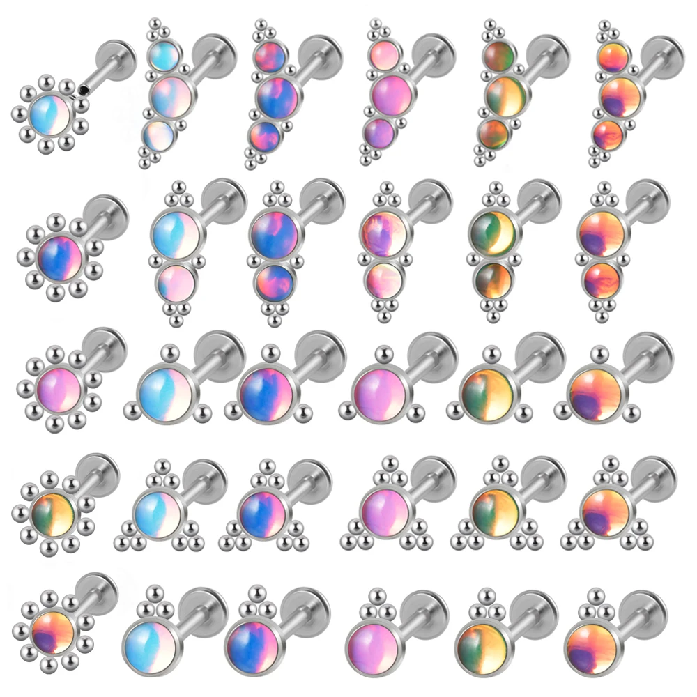 1 Uds. De acero quirúrgico ostentoso, película Flash, barra de labio, anillo, labio, labio, tachuelas, cartílago de la oreja, hélice, joyería para Piercing corporal