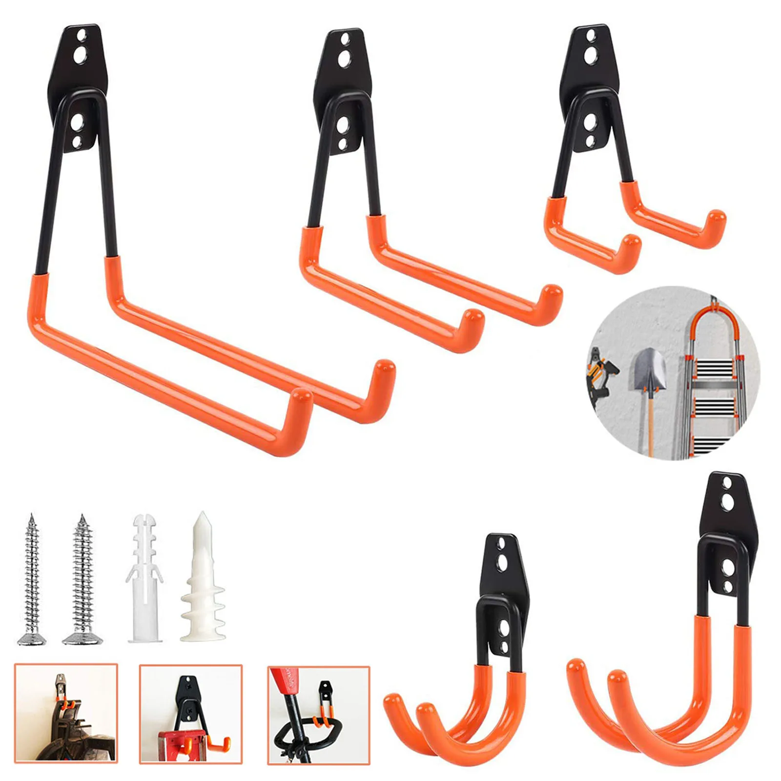 Heavy Duty Metal Hooks Garage Storage Wall Mount Bicycle Hanger Hooks Wall Mount Ladders Garden Tool Anti-slip Organizer Hooks