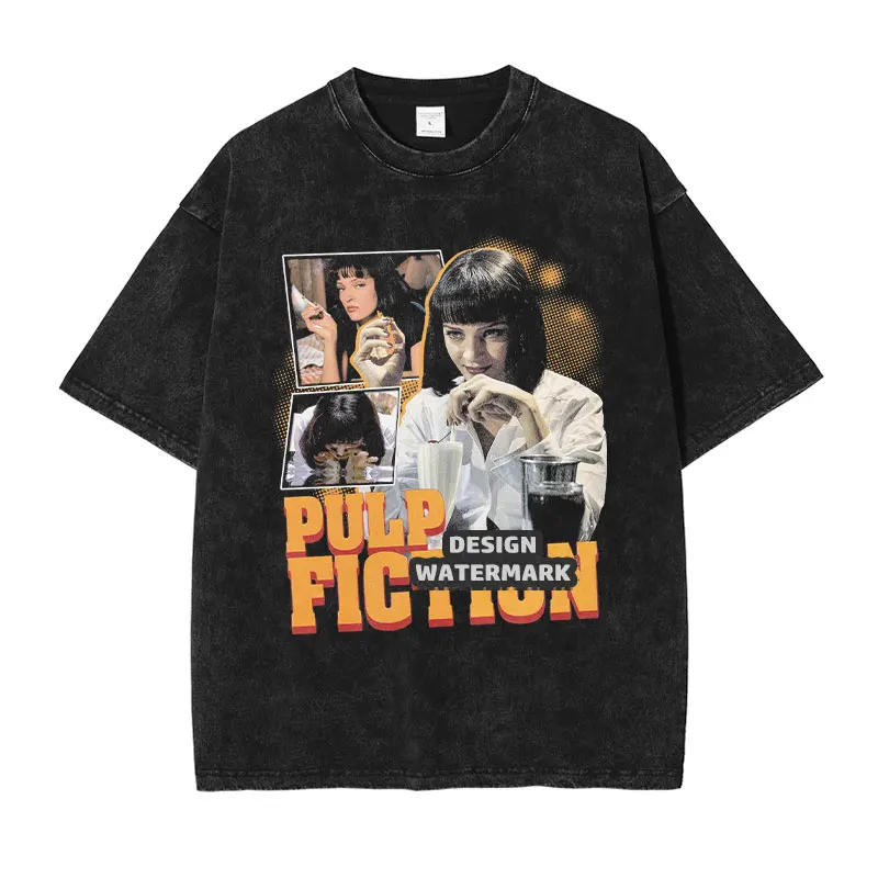 

Топы Pulp Fiction, футболки в стиле хип-хоп, старая школа, винтажная стираная футболка, футболка большого размера, толстовки с короткими рукавами, мужские хлопковые