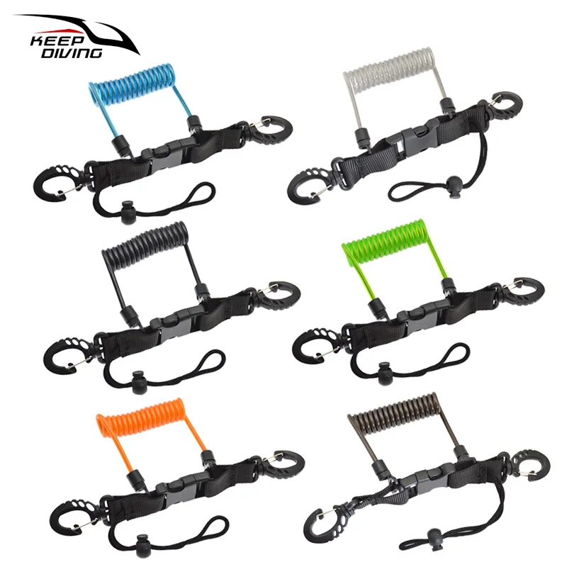 Scuba Diving Camera Anti-lost Spiral Lanyard With 304 Stainless Steel Spring Safety Emergency Tool with Quick-release Buckle