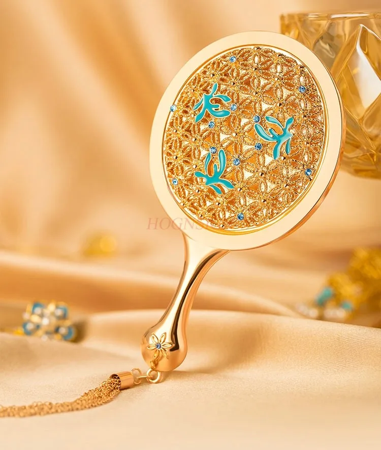 Miroir à poignée de sac à fleurs, petit miroir de maquillage Portable