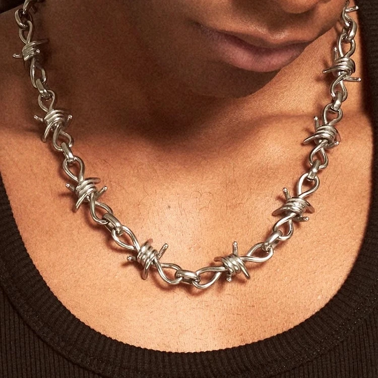 

titanium steel Thorns Necklaces Hip-hop Gothic Punk Style Barbed Chain Collar Choker For Men Women Girls Jewelry Accessory