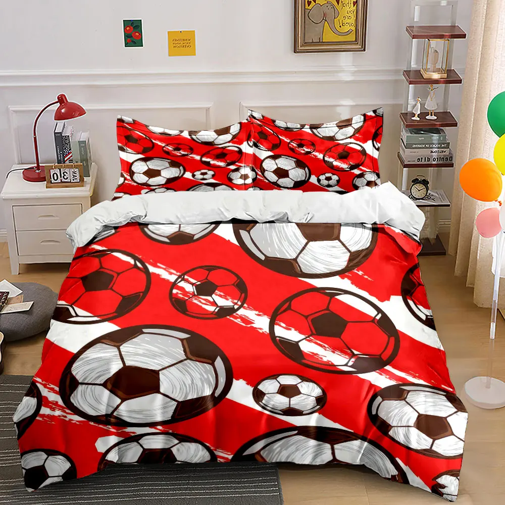 3D Grunge Soccer Ball Pattern 3PCS Bedding Set Soft Microfiber Duvet cover Pillowcase Set for Boys Sports Bedroom