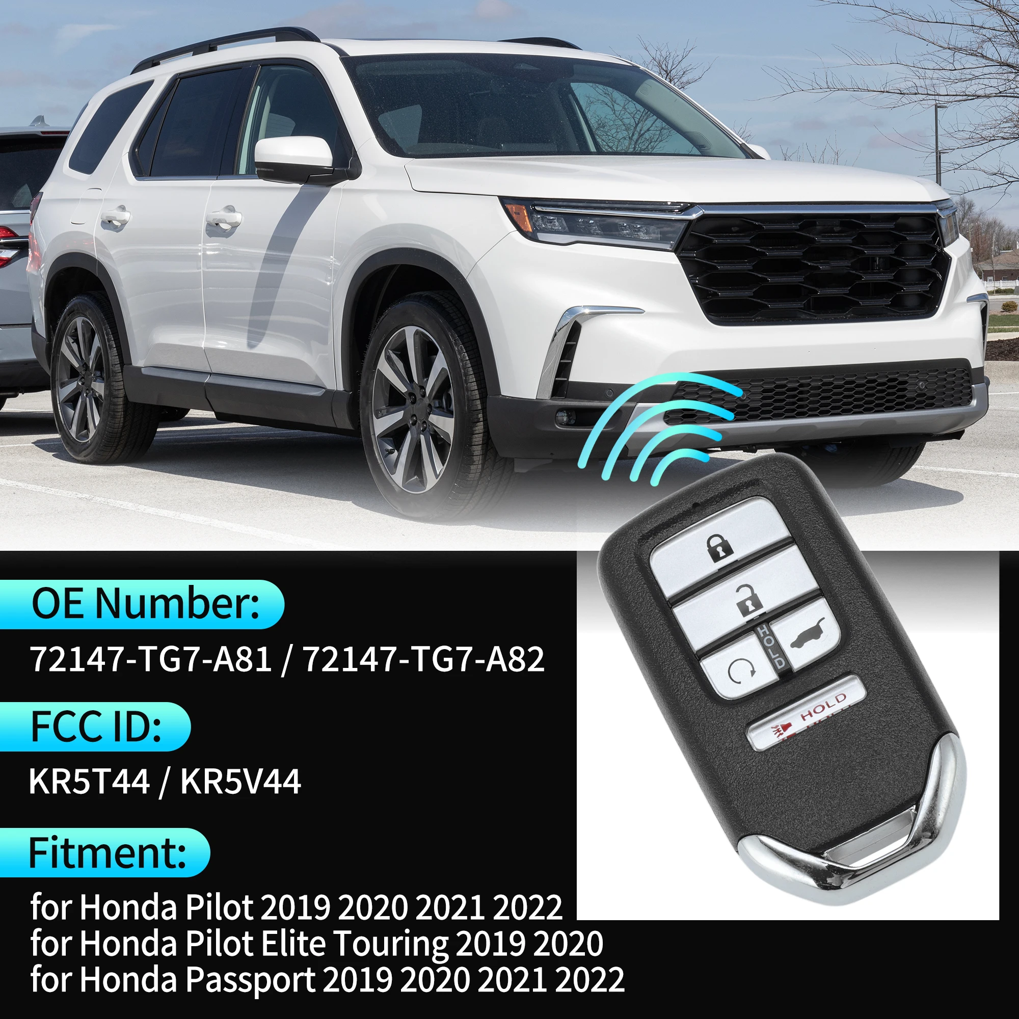 UXCELL KR5T44 KR5V44 433Mhz Keyless Entry Remote Key Fob for Honda Pilot 2019-2022