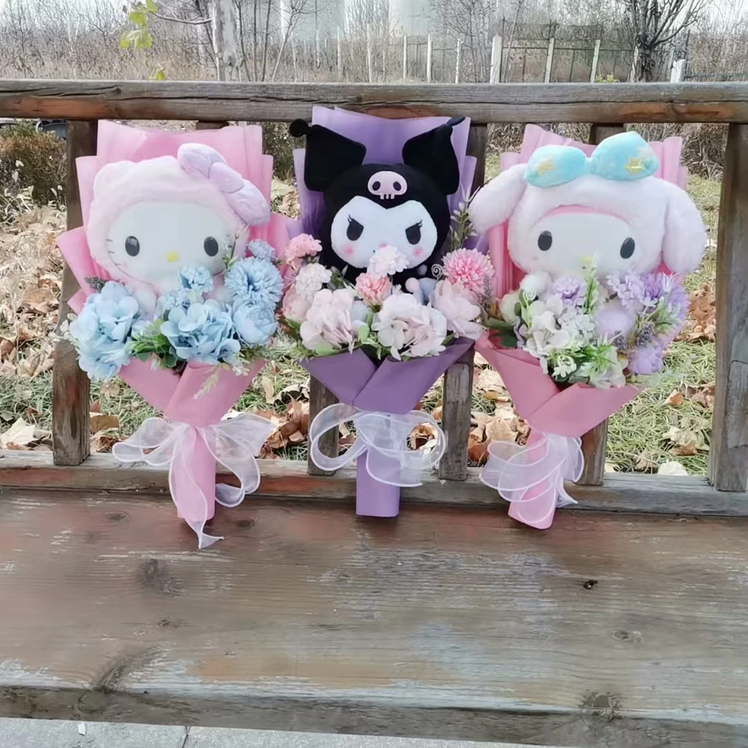 

Плюшевый букет Hello Kitty Kuromi My Melody Cinnamoroll Sanrioed, аниме-кукла, игрушка на День святого Валентина, Рождество, выпускной, праздник, подарки