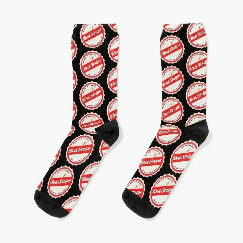 Red Stripe Bottle Cap Socks bright garter Lots Socks Ladies Men's