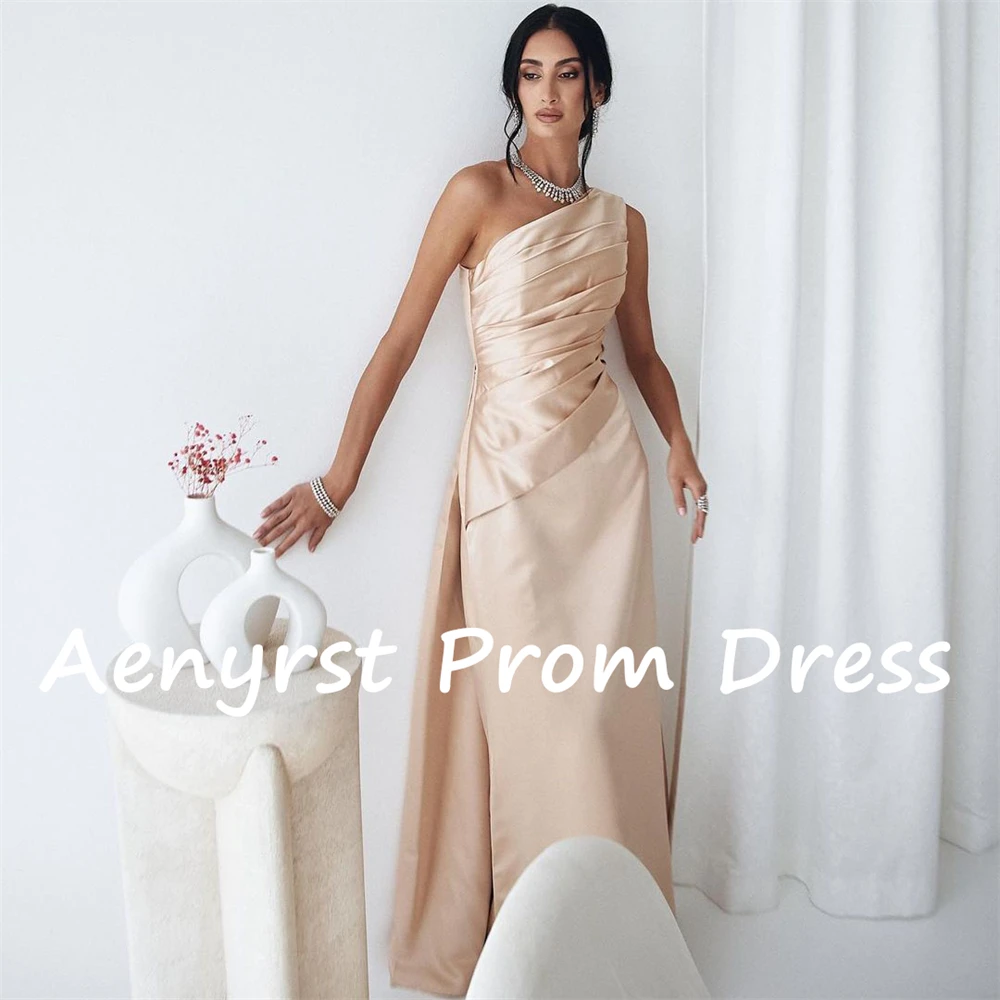 Aenyrst-vestido de noche plisado de satén para mujer, prenda sencilla de un hombro, largo hasta el suelo, para fiesta y Cena