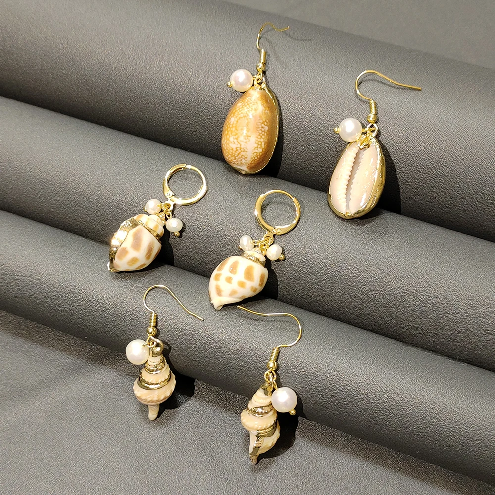 Summer Fashion Jewelry Women Beach Leisure Vacation Gifts Natural Conch Pearl Gold Shell Charm Earrings Suitable For Daily Wear