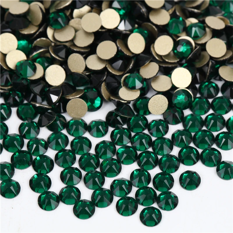 2088 8Big 8Small Glass 16 Cut Facets Green Crystal Flatback Rhinestone Non Hot Fix Stone Nail Art Decorations Strass DIY Garment