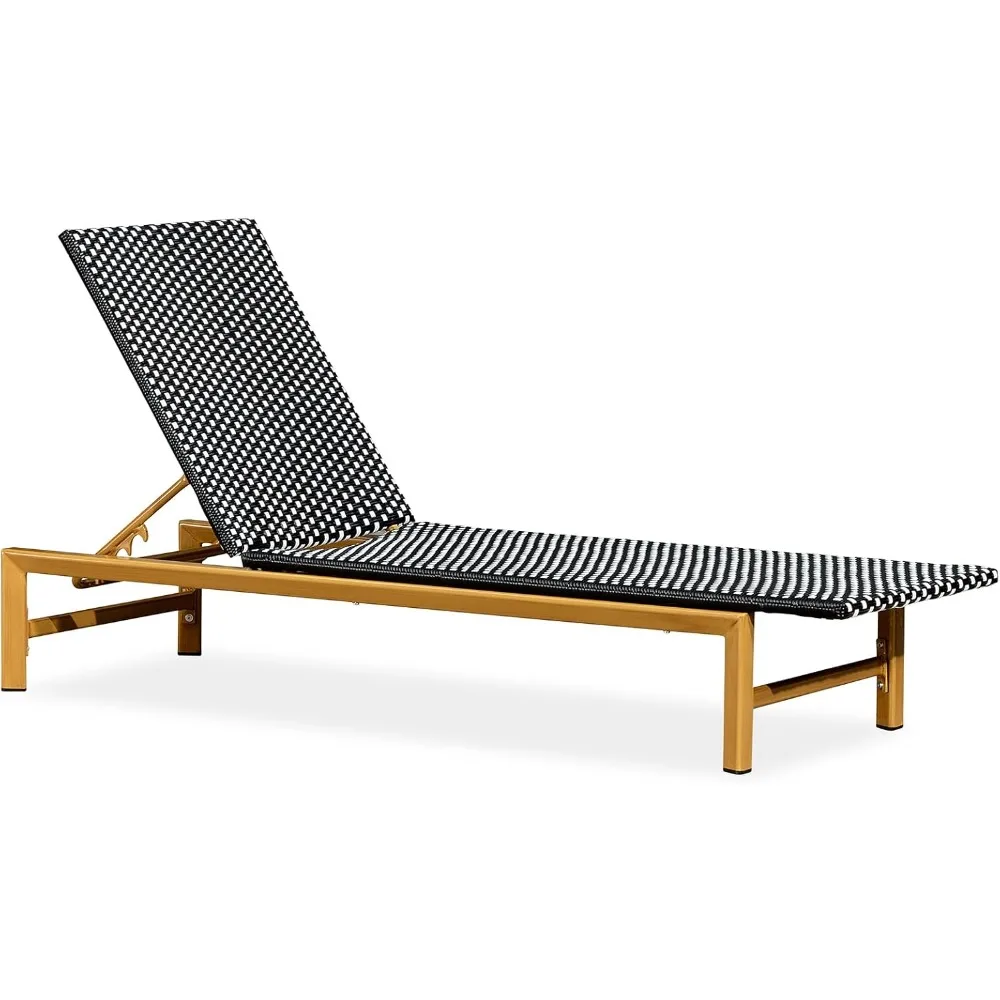 

Patio Chaise Lounge French Outdoor Lounger 1 Piece Wood-Grain Finish Aluminum Wicker Lounge Chair with Adjustable Backrest for