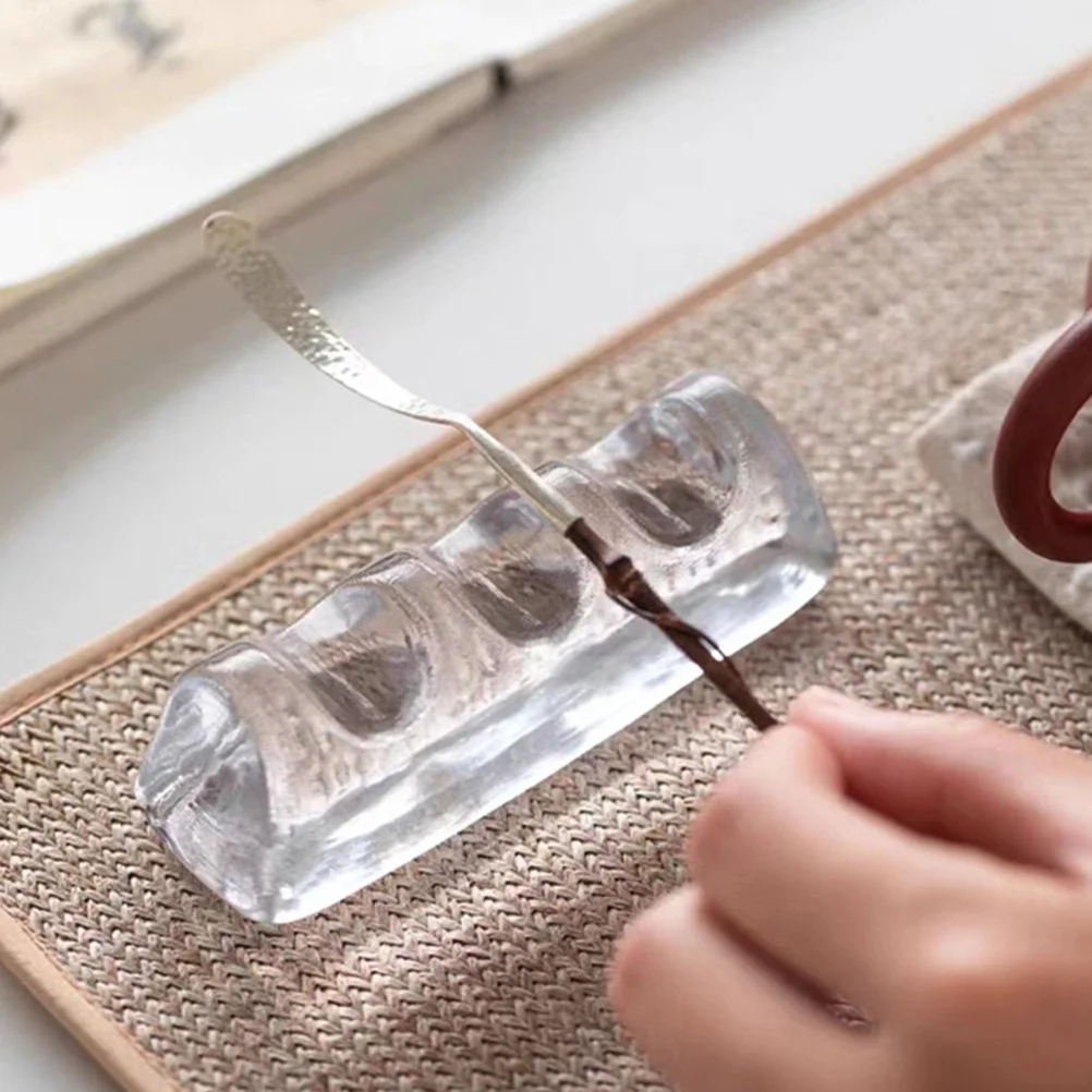 

Transparent Glass Chopstick Rest Holder Tea Ceremony Accessory Decorative Practical Tabletop Spoon Rest Household Use