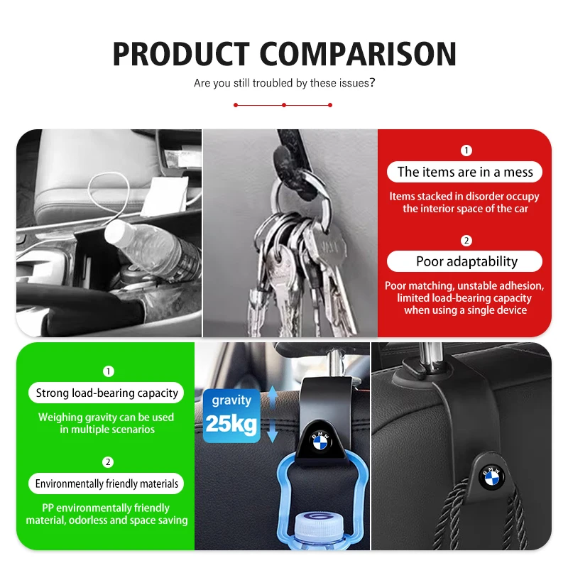 2pcs Car Seat Back Hook Auto Fastener Handbag Organizer Hanger For BMW E87 E70 E91 E30 G20 E92 E93 E60 E46 E90 G30 E53 X1